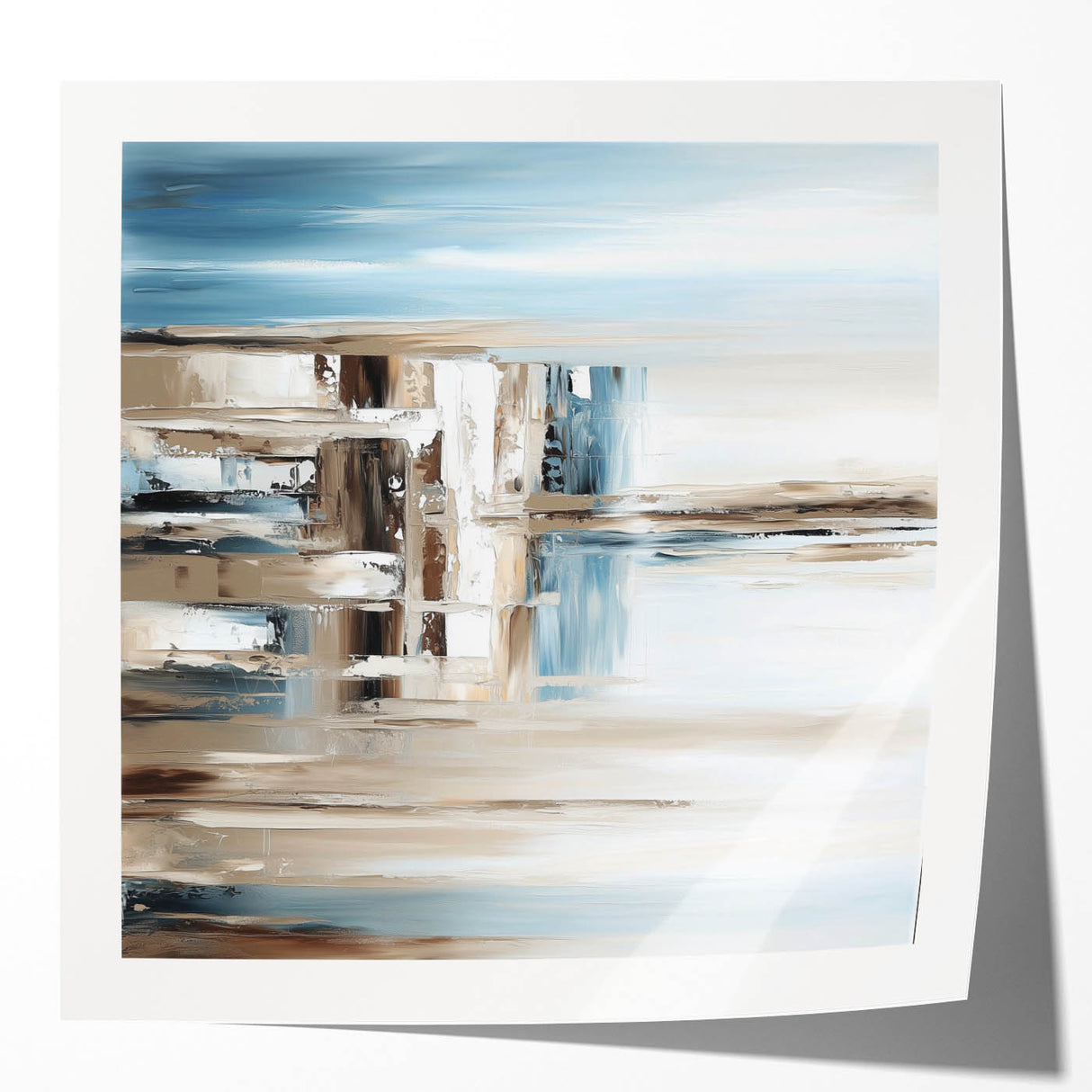Earth Tone Art – Coastal Abstract Canvas in Blue, Beige & White