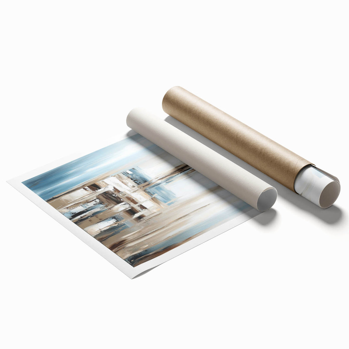 Earth Tone Art – Coastal Abstract Canvas in Blue, Beige & White