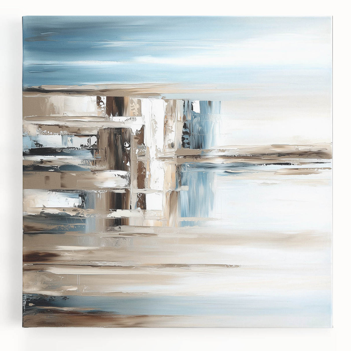 Earth Tone Art – Coastal Abstract Canvas in Blue, Beige & White