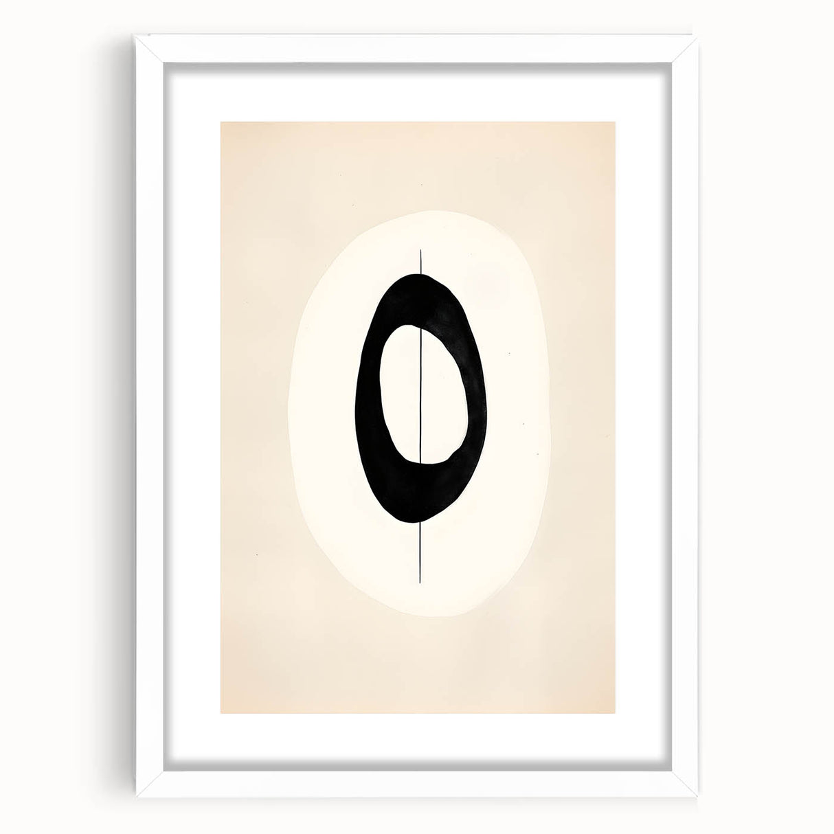 Minimalist Wall Decor – Black Oval and Line Art on Cream Canvas Print