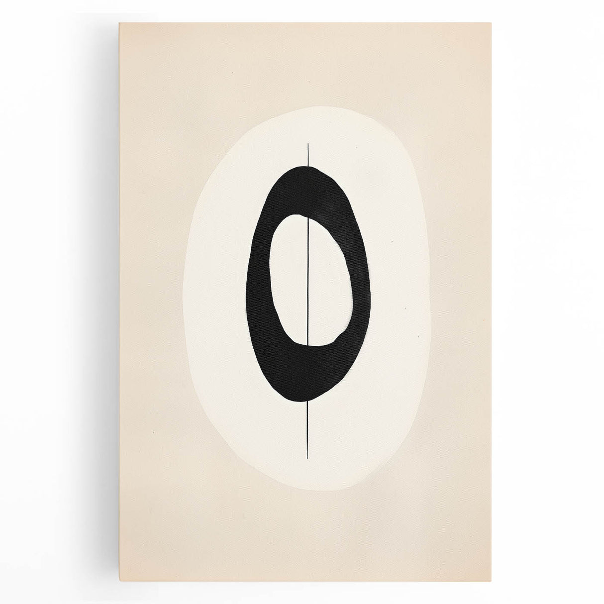 Minimalist Wall Decor – Black Oval and Line Art on Cream Canvas Print