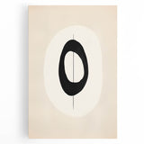 Minimalist Wall Decor – Black Oval and Line Art on Cream Canvas Print