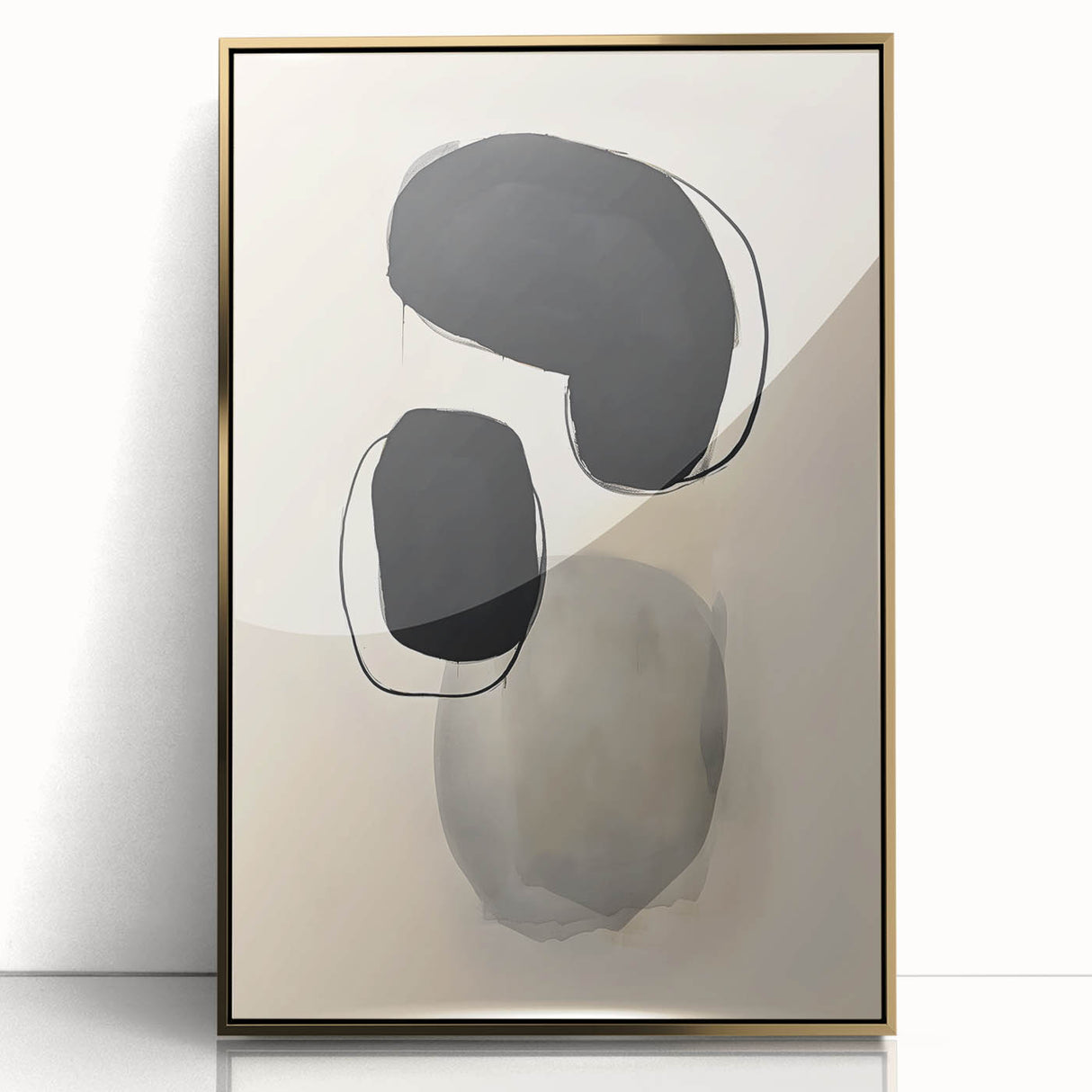 Abstract Wall Art – Organic Black Shapes on Beige Minimalist Canvas