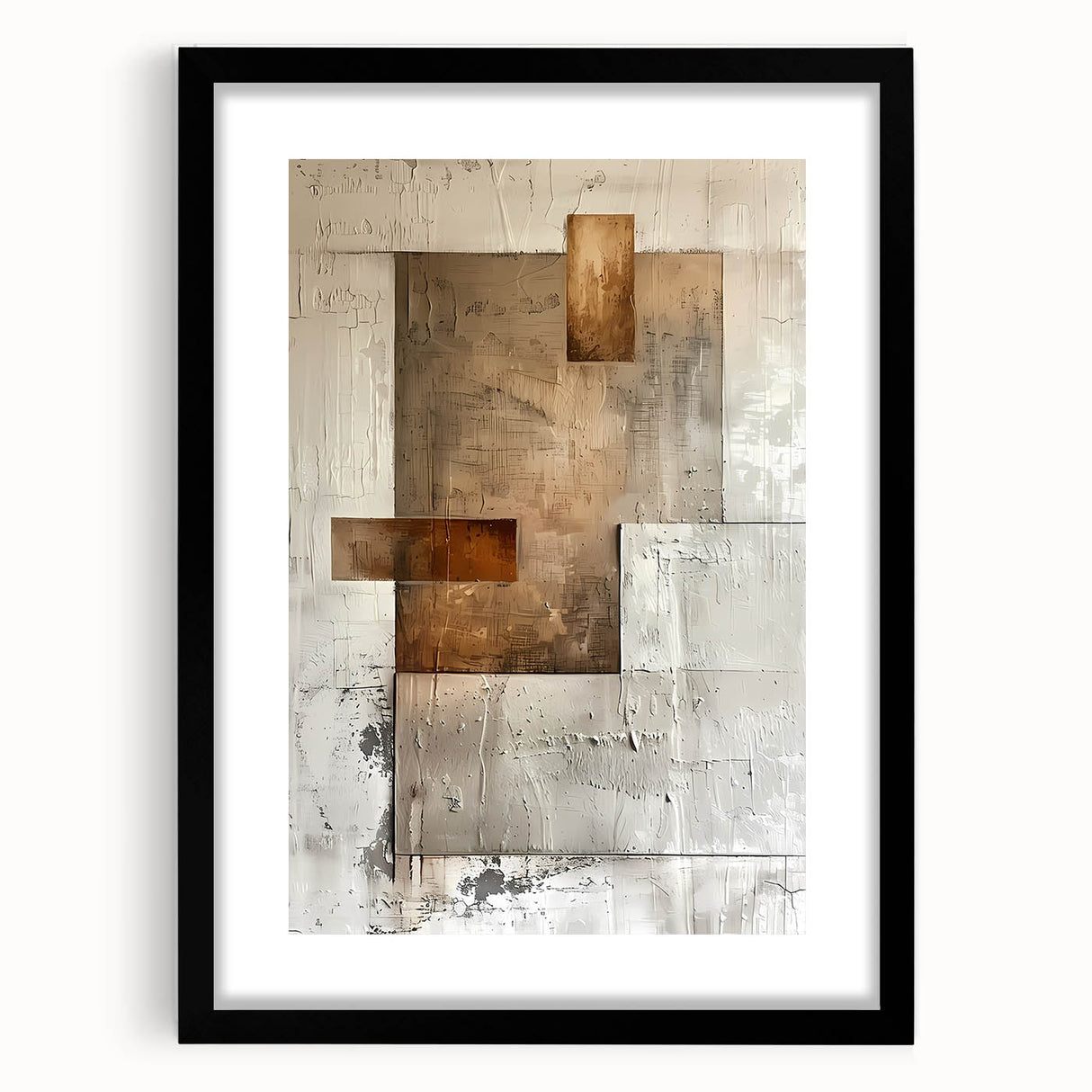 Earth Tone Art – Textured Geometric Abstract in Beige and Burnt Orange