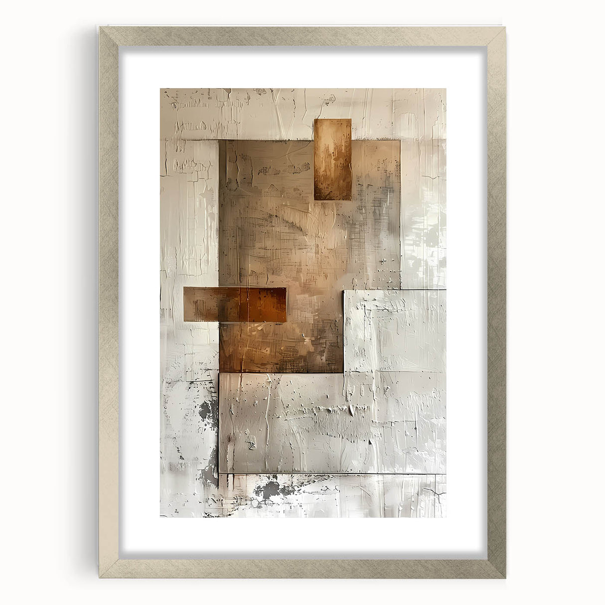 Earth Tone Art – Textured Geometric Abstract in Beige and Burnt Orange