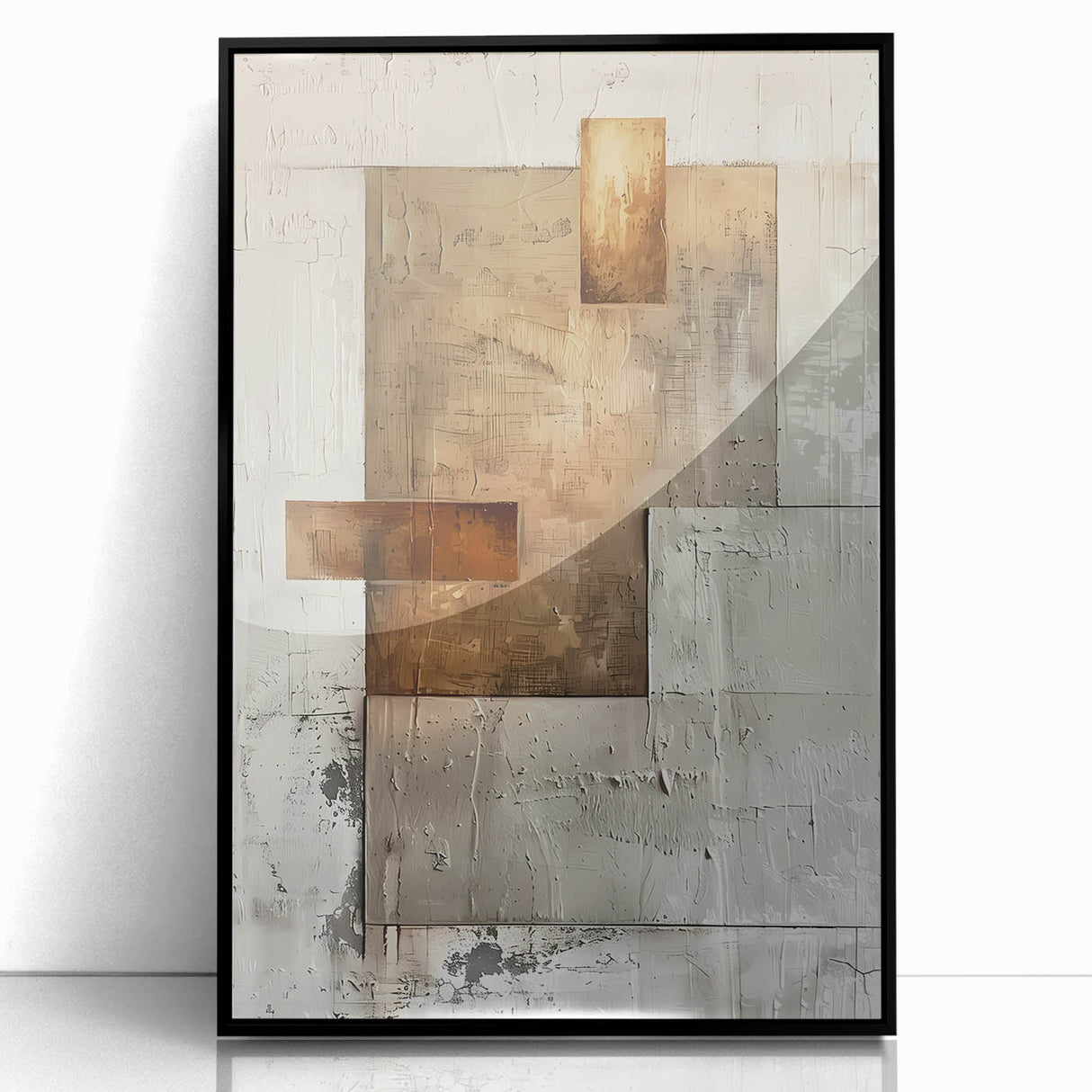 Earth Tone Art – Textured Geometric Abstract in Beige and Burnt Orange