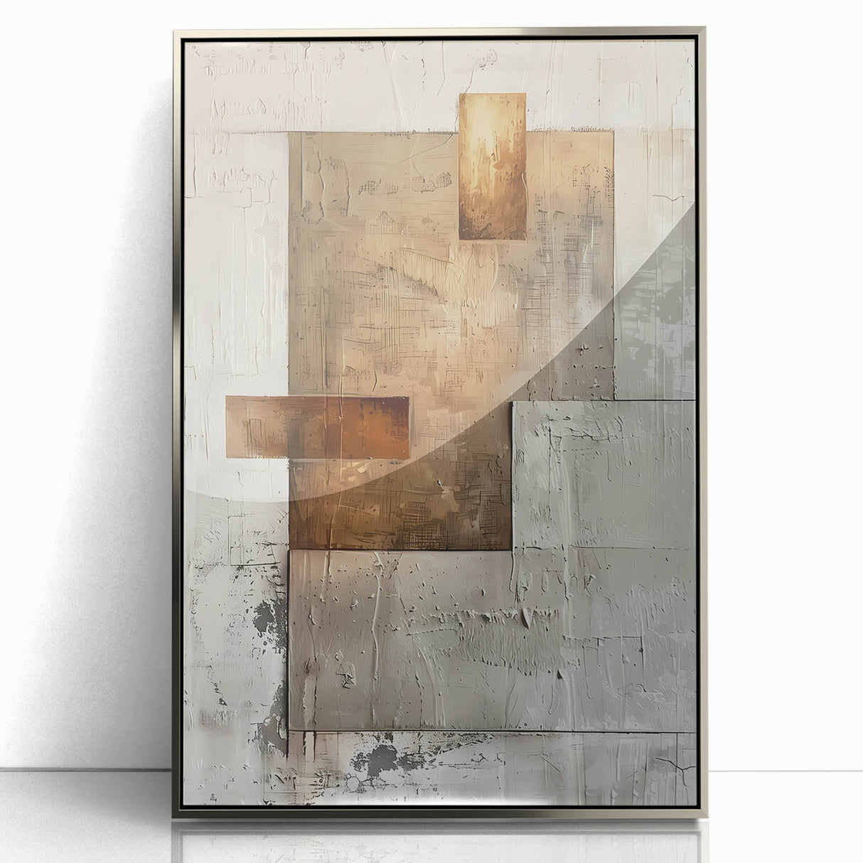 Earth Tone Art – Textured Geometric Abstract in Beige and Burnt Orange