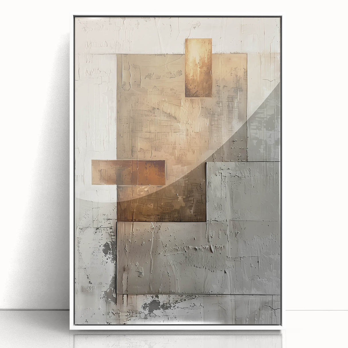 Earth Tone Art – Textured Geometric Abstract in Beige and Burnt Orange