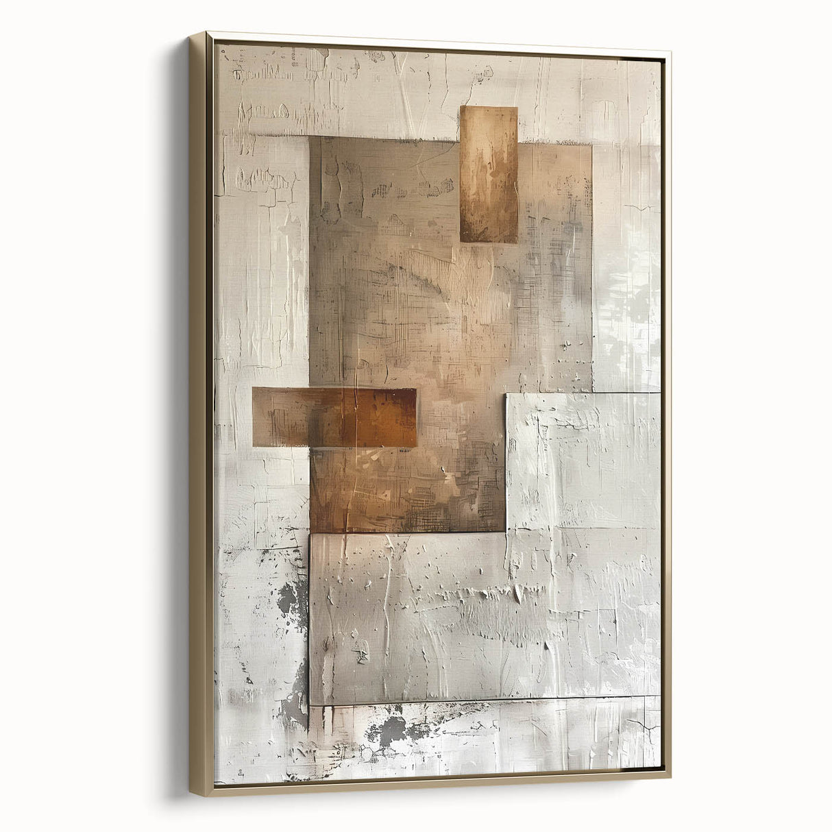 Earth Tone Art – Textured Geometric Abstract in Beige and Burnt Orange