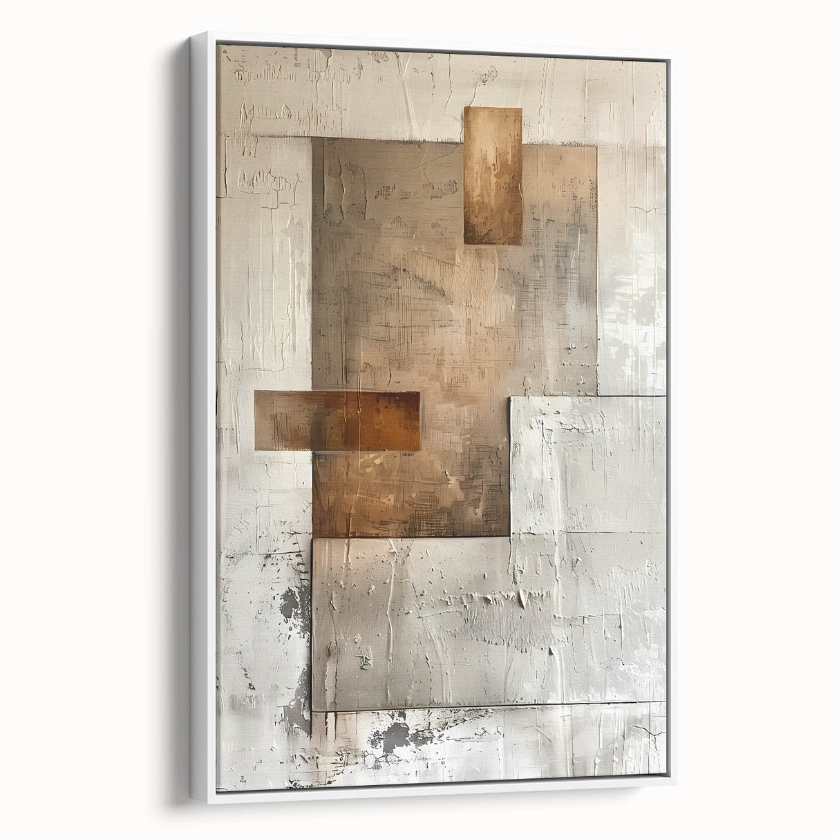Earth Tone Art – Textured Geometric Abstract in Beige and Burnt Orange