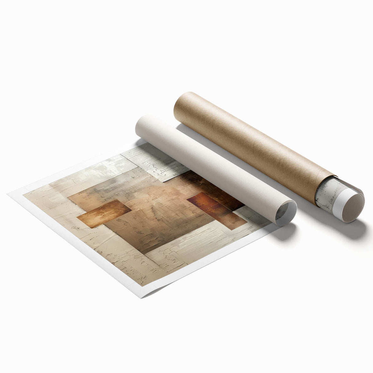 Earth Tone Art – Textured Geometric Abstract in Beige and Burnt Orange