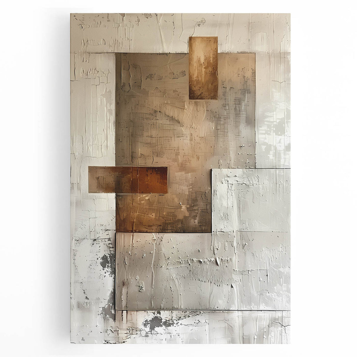 Earth Tone Art – Textured Geometric Abstract in Beige and Burnt Orange