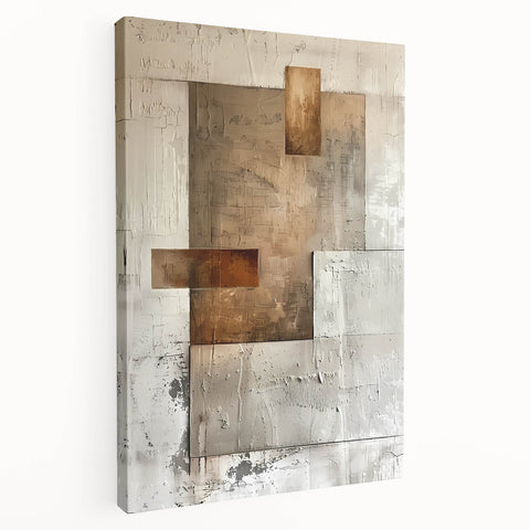 Earth Tone Art – Textured Geometric Abstract in Beige and Burnt Orange