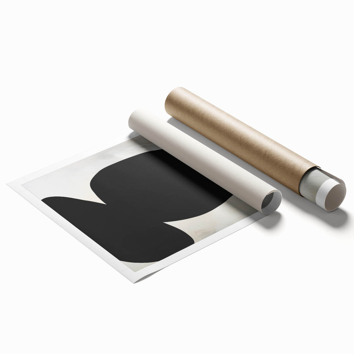 Modern Abstract Art – Bold Black Organic Shapes on White Canvas