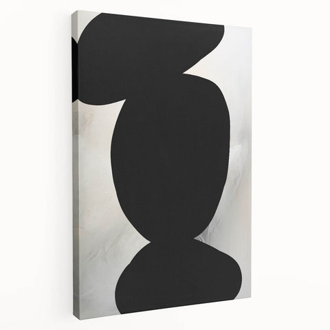 Modern Abstract Art – Bold Black Organic Shapes on White Canvas