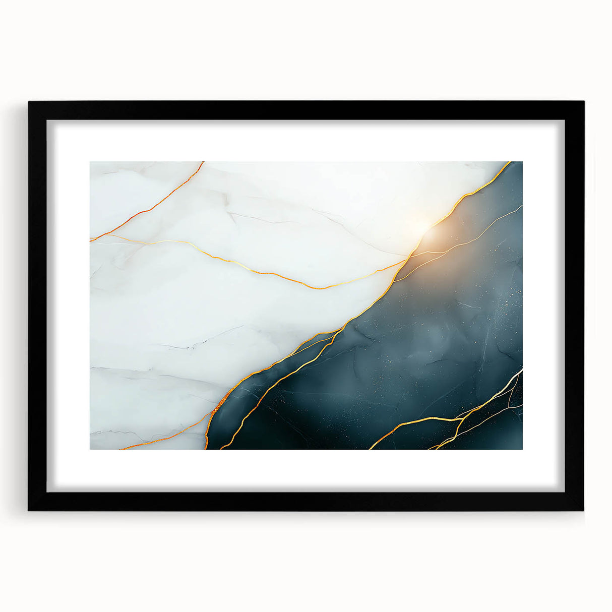 Contemporary Luxury Abstract Painting – White & Dark Blue Art