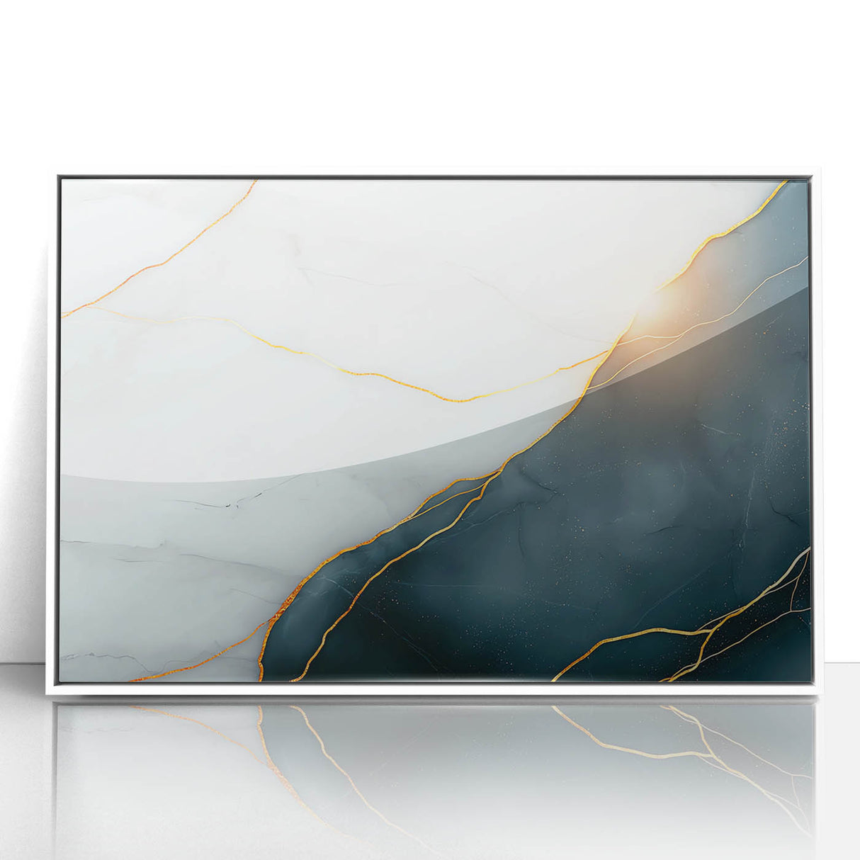 Contemporary Luxury Abstract Painting – White & Dark Blue Art