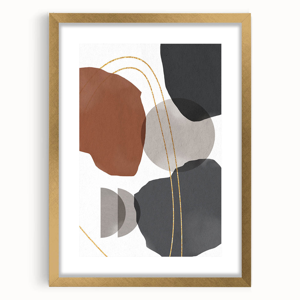 Earthy Abstract Wall Art - Brown, Gray, and Gold Geometric Print