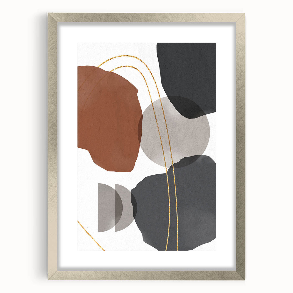 Earthy Abstract Wall Art - Brown, Gray, and Gold Geometric Print