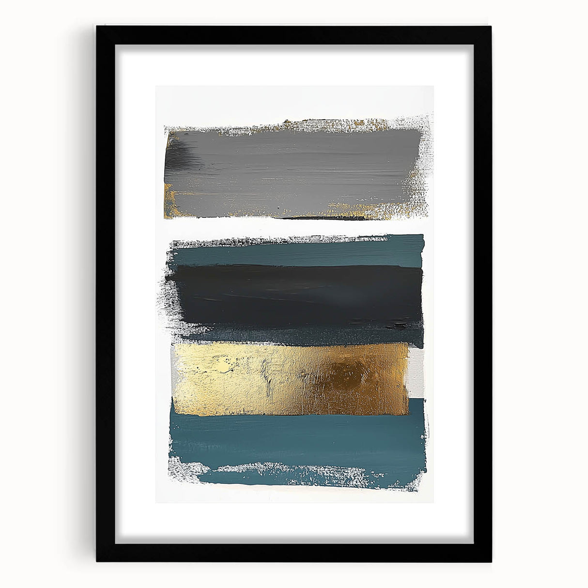 Minimalist Wall Decor – Teal, Gold & Gray Textured Abstract Brush Art