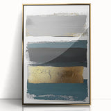 Minimalist Wall Decor – Teal, Gold & Gray Textured Abstract Brush Art