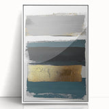 Minimalist Wall Decor – Teal, Gold & Gray Textured Abstract Brush Art