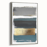 Minimalist Wall Decor – Teal, Gold & Gray Textured Abstract Brush Art