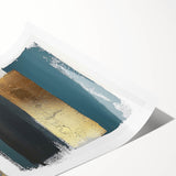 Minimalist Wall Decor – Teal, Gold & Gray Textured Abstract Brush Art