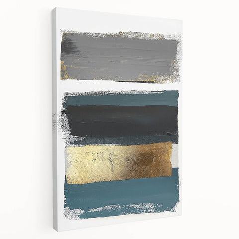 Minimalist Wall Decor – Teal, Gold & Gray Textured Abstract Brush Art