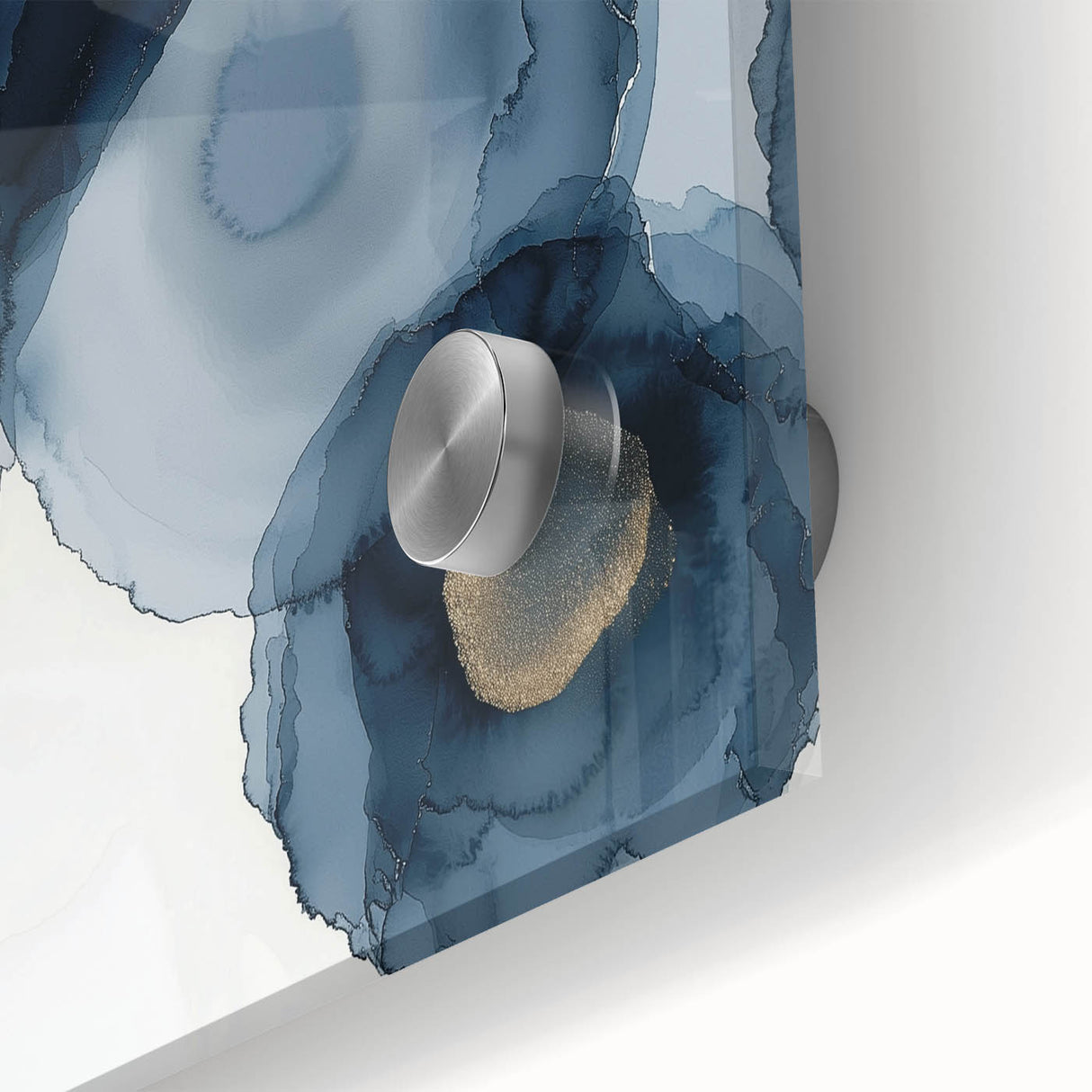 Abstract Wall Art – Navy and Gold Floral Ink Wash with Modern Flow