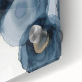 Abstract Wall Art – Navy and Gold Floral Ink Wash with Modern Flow