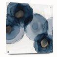 Abstract Wall Art – Navy and Gold Floral Ink Wash with Modern Flow