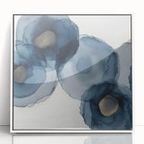 Abstract Wall Art – Navy and Gold Floral Ink Wash with Modern Flow