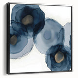 Abstract Wall Art – Navy and Gold Floral Ink Wash with Modern Flow
