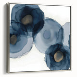 Abstract Wall Art – Navy and Gold Floral Ink Wash with Modern Flow