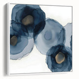 Abstract Wall Art – Navy and Gold Floral Ink Wash with Modern Flow