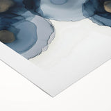 Abstract Wall Art – Navy and Gold Floral Ink Wash with Modern Flow