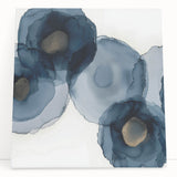 Abstract Wall Art – Navy and Gold Floral Ink Wash with Modern Flow
