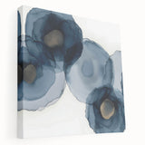 Abstract Wall Art – Navy and Gold Floral Ink Wash with Modern Flow