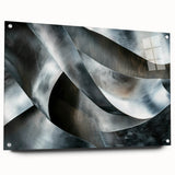 High Contrast Abstract Paintings – Metallic Silver Wave Texture