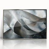 High Contrast Abstract Paintings – Metallic Silver Wave Texture