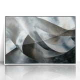 High Contrast Abstract Paintings – Metallic Silver Wave Texture