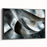 High Contrast Abstract Paintings – Metallic Silver Wave Texture