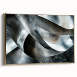 High Contrast Abstract Paintings – Metallic Silver Wave Texture