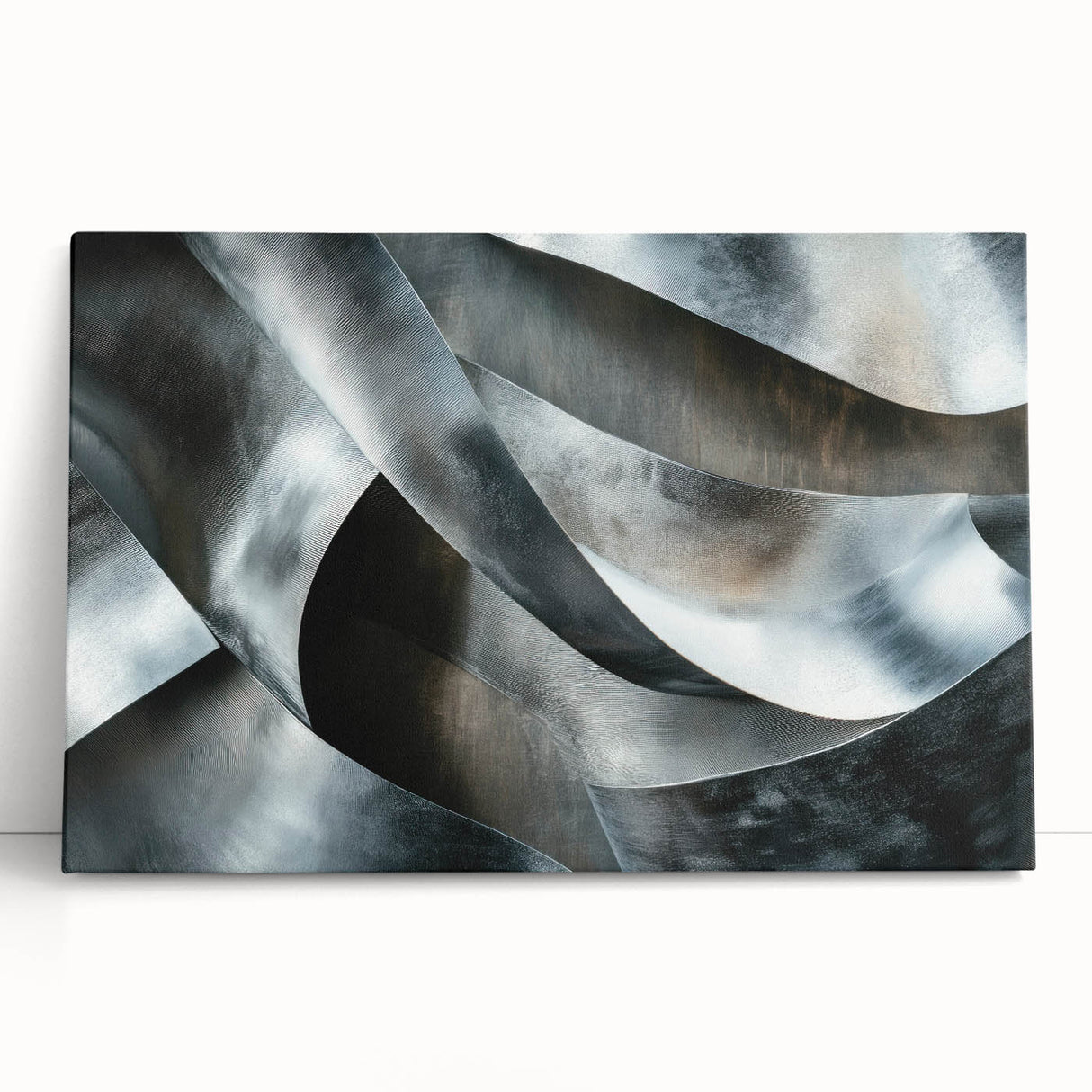 High Contrast Abstract Paintings – Metallic Silver Wave Texture