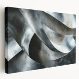 High Contrast Abstract Paintings – Metallic Silver Wave Texture