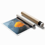 Minimalist Mountain Scene Art – Golden Tree & Lake Reflection Print