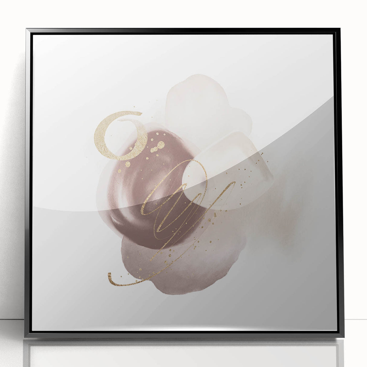 Abstract Geometric Framed Art – Minimalist Beige & Gold Wall Decor