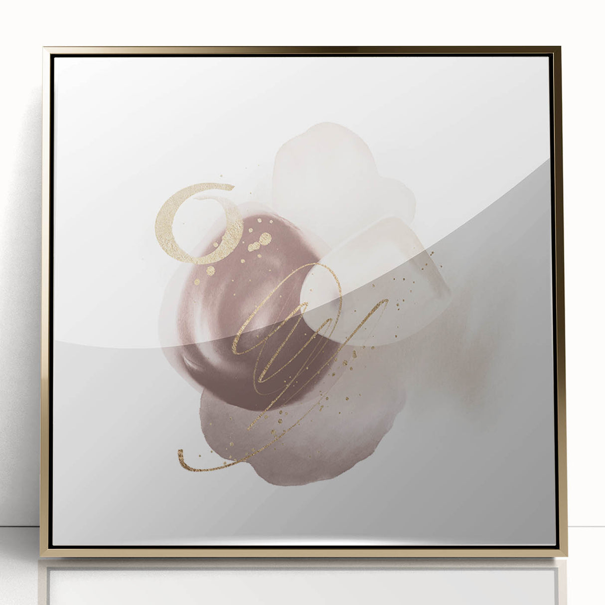 Abstract Geometric Framed Art – Minimalist Beige & Gold Wall Decor
