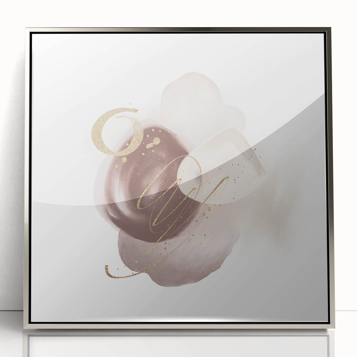 Abstract Geometric Framed Art – Minimalist Beige & Gold Wall Decor